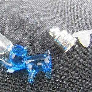 Elephant Blue Glass Vial 1" Little Bottle Charm Cremation Ashes Pendant Rice